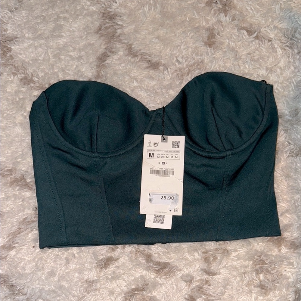 Zara Elegant Forest Green Bustier Top size M